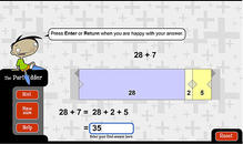 Problem is 28 plus 7, broken into 28 plus 2 plus 5 to equal 35.