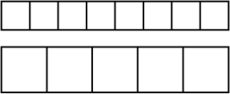A long box divided into eight square sections. Below it, a second box divided into five sqaure sections. Box long boxes measure 10 cm in length. 10