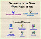 Overview of site showing the following topics: Number, Data Collection and Sampling, Data Representation, Chance and Basic Probability, Data Reduction and Inference.